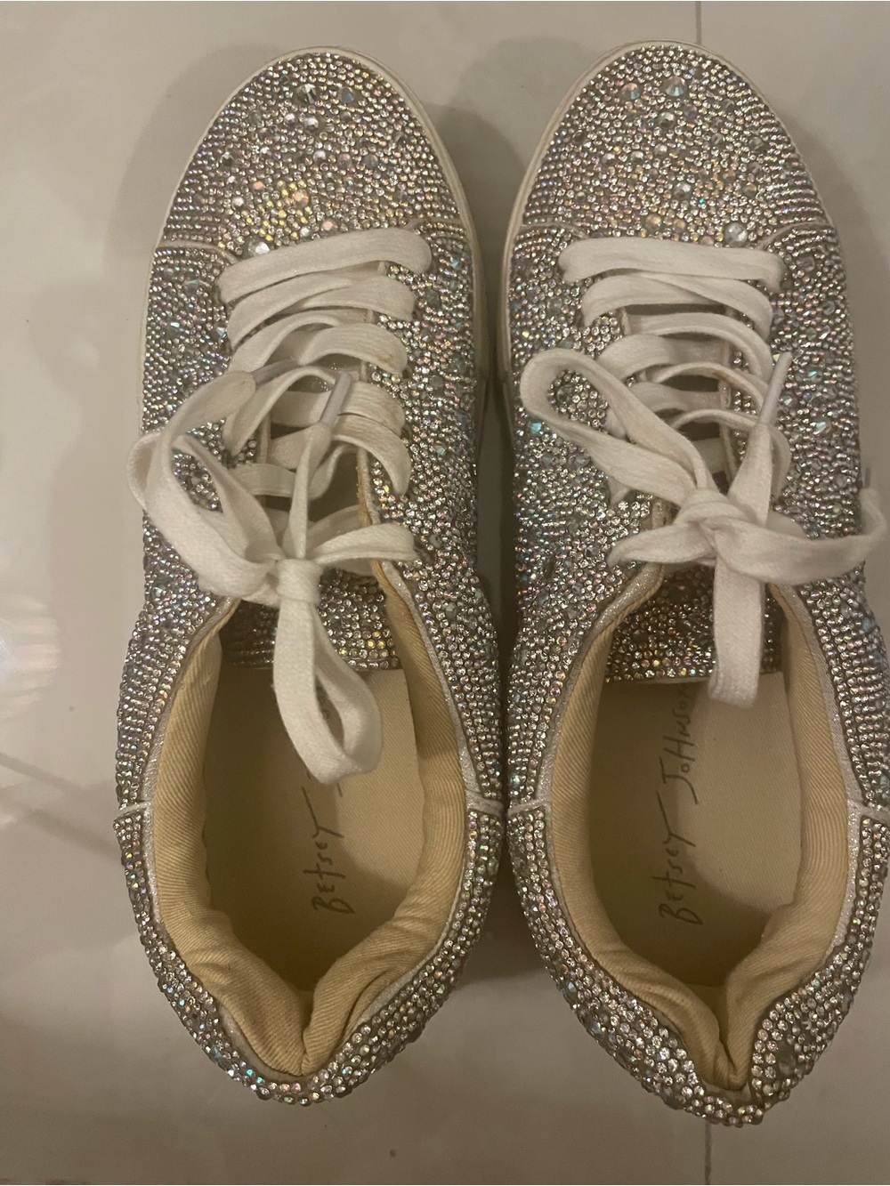 Betsey Johnson Silver Crystal Rhinestone Lace-Up Sneakers